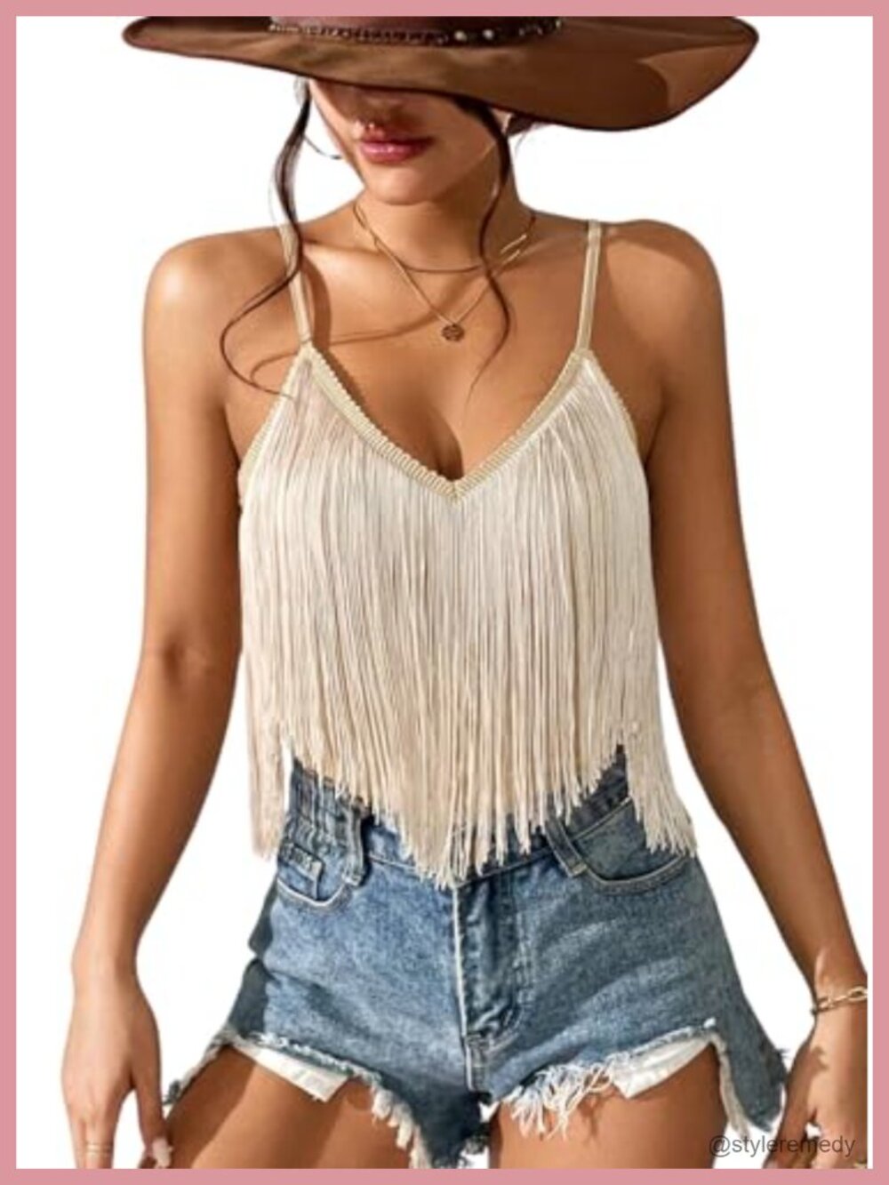 Womens Western Fringe Tank Top Sleeveless V-Neck Cowgirl Country Concert